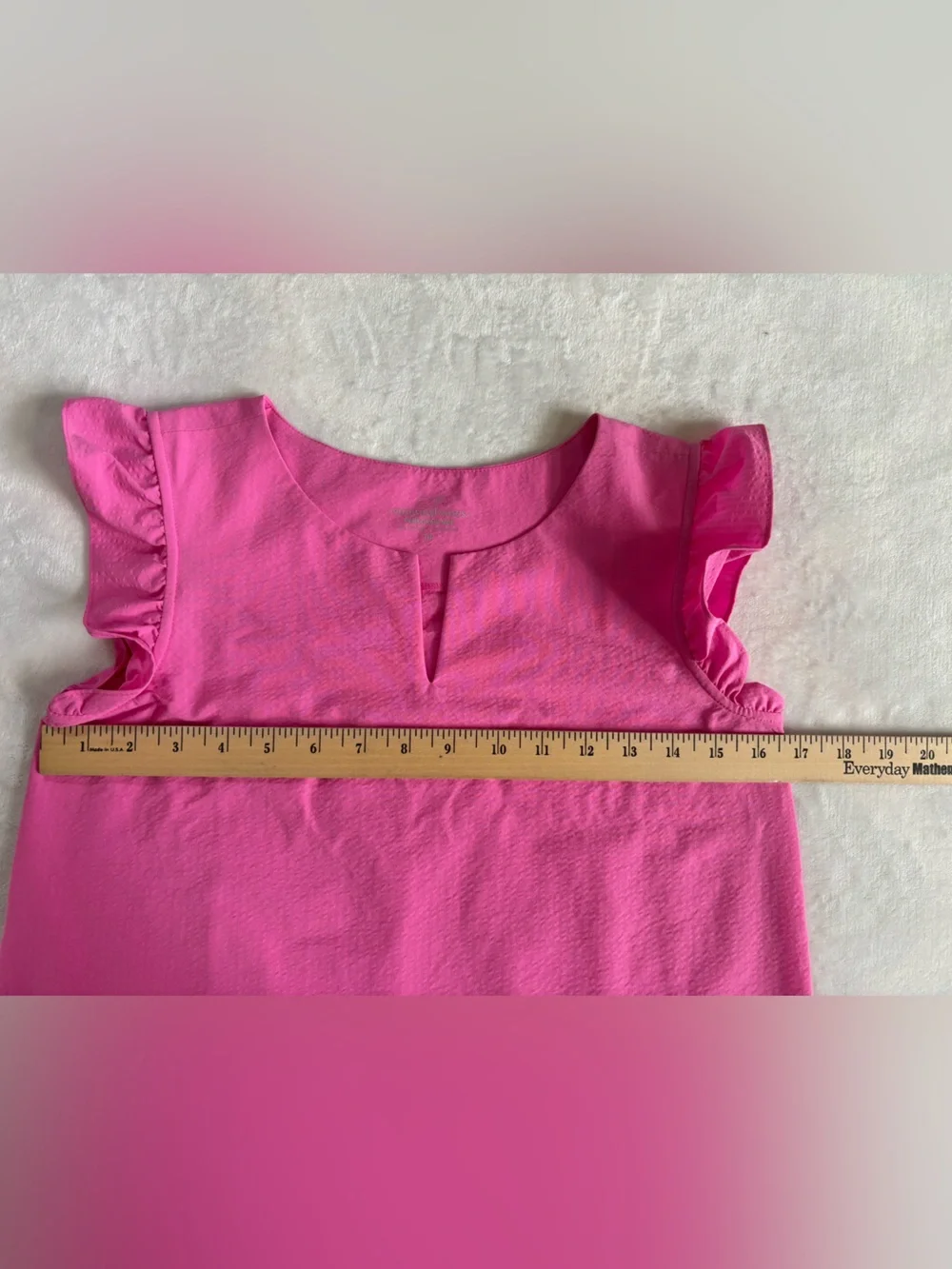 Vineyard Vines Girls Pink Performance Shift Ruffle Dress Flutter Sleeve Size 14